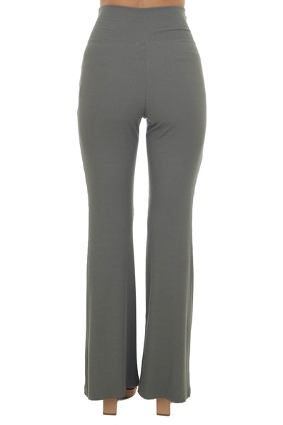 Faded Olive Crossover Waist Ribbed Knit Flare Pants