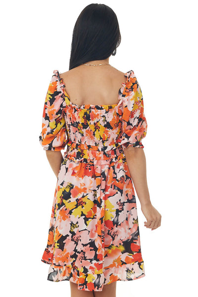 Fire and Blush Floral Print Woven Short Dress