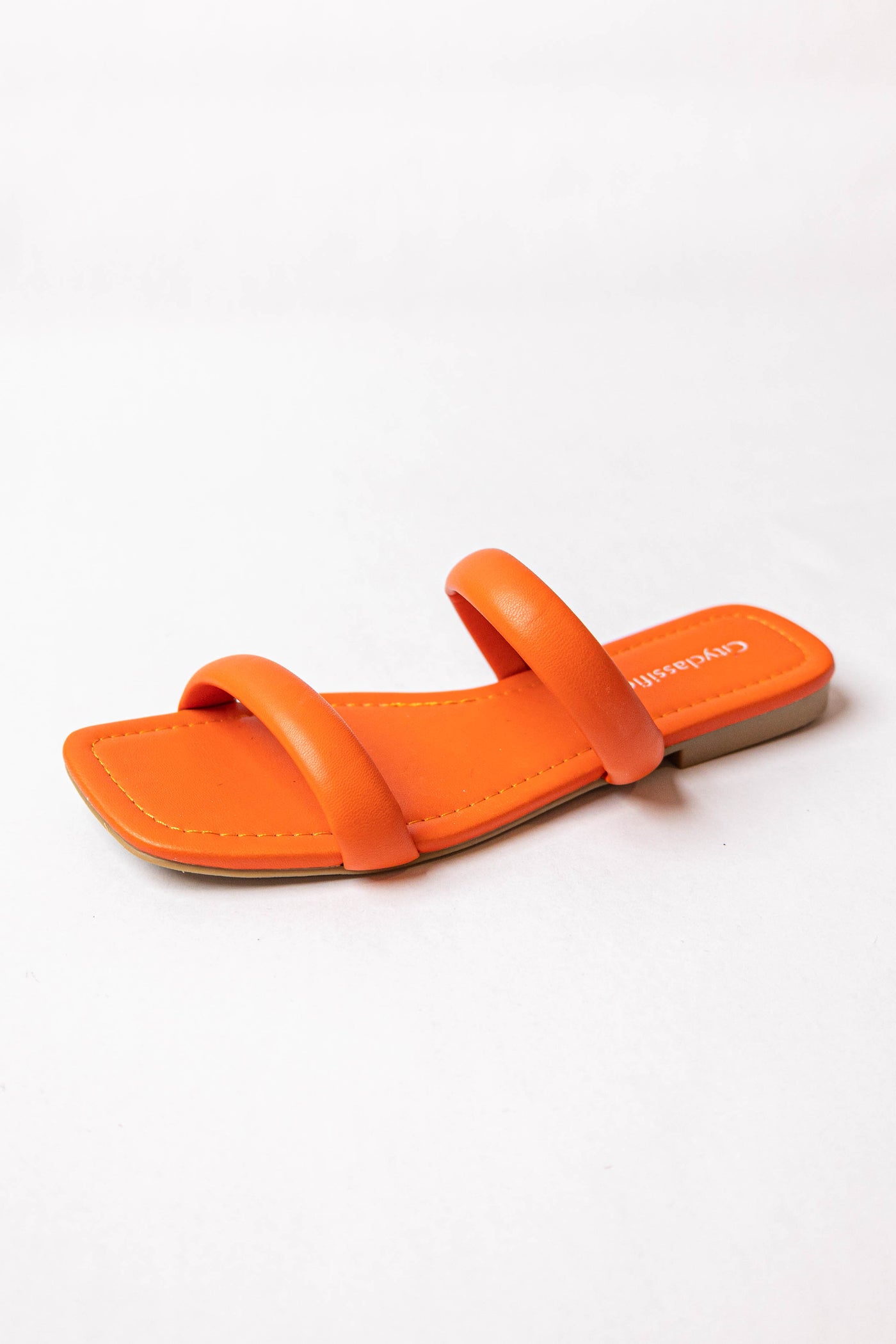 Fire Orange Pleather Square Toe Slip On Sandals