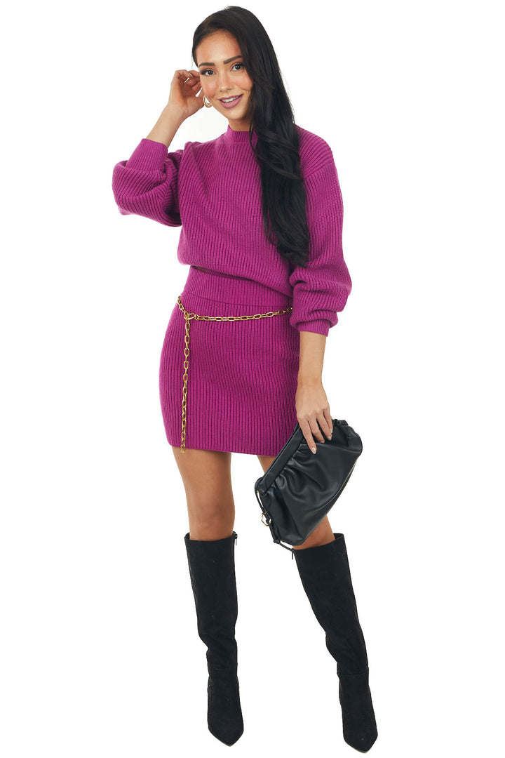She+Sky Fuchsia Thick Ribbed Cropped Sweater Top