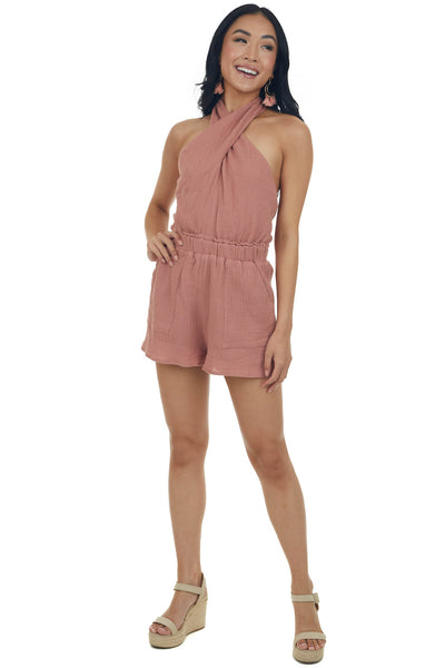 Ginger Criss Cross Halter Neck Woven Romper
