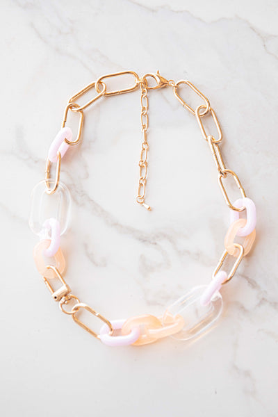 Gold Acetate Detailed Paperclip Chain Necklace