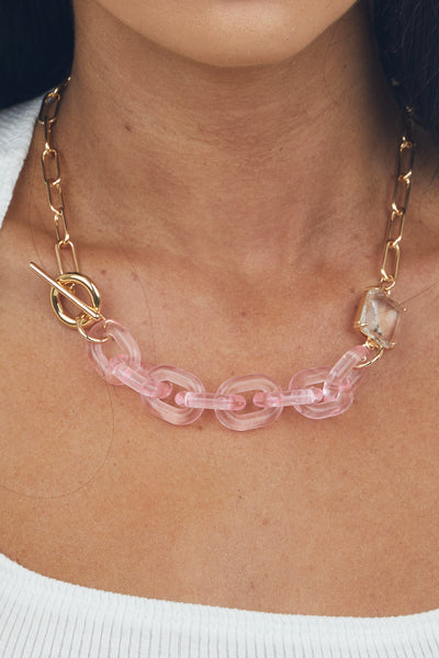 Gold and Carnation Chunky Chain Necklace