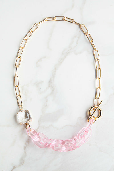 Gold and Carnation Chunky Chain Necklace