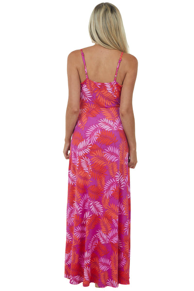 Grape Tropical Print Sleeveless Surplice Dress