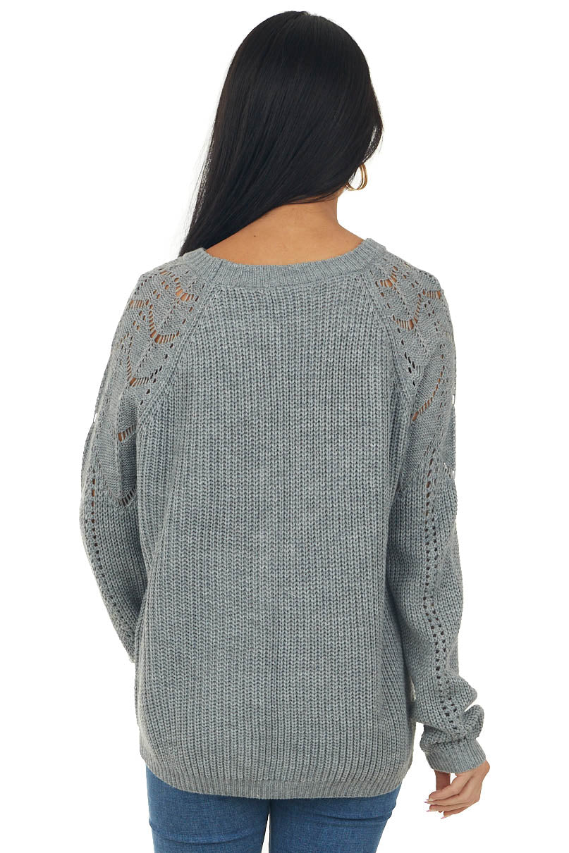 Graphite Long Sleeve Pointelle Knit Sweater