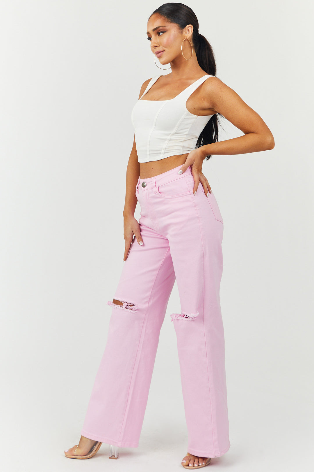 Denim Zone Harper Bubblegum Wide Leg Jeans & Lime Lush