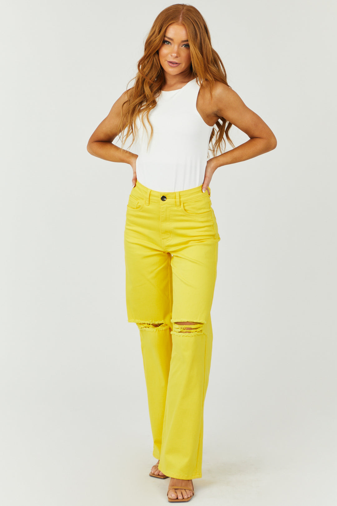 Harper Golden Yellow Wide Leg Jeans & Lime Lush