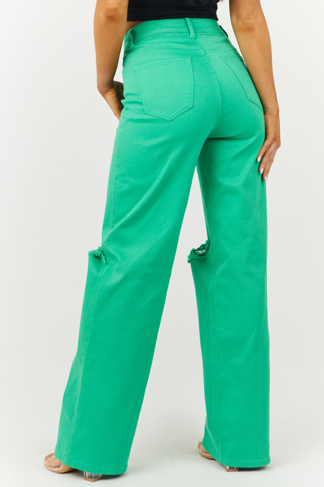 Denim Zone Harper Kelly Green Wide Leg Jeans & Lime Lush