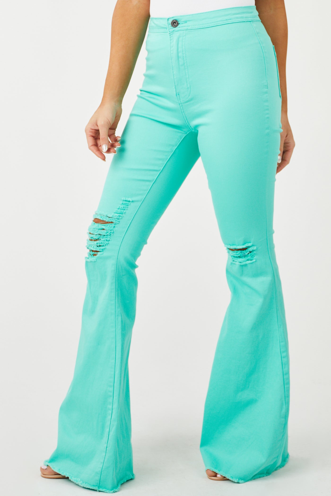 Denim Zone Hazel Seafoam High Rise Flare Jeans Lime Lush