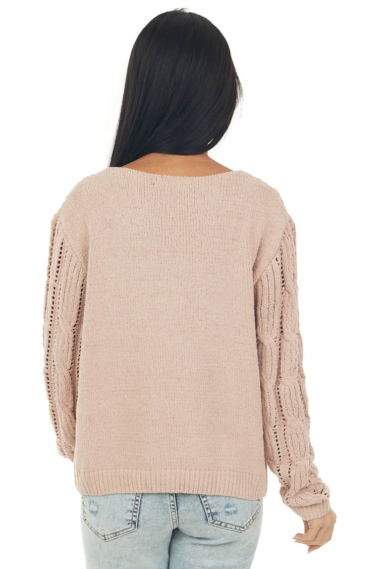 Hazy Blush Chenille Loose Cable Knit Sweater