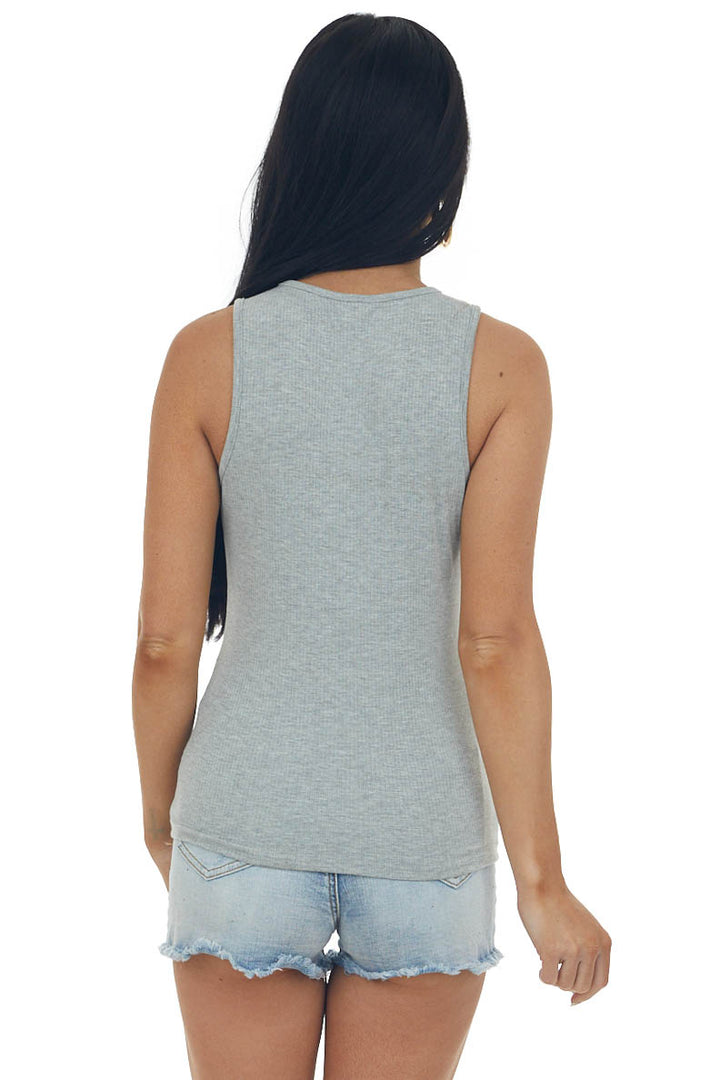 Heather Grey Basic Ribbed Knit Fitted Tank Top