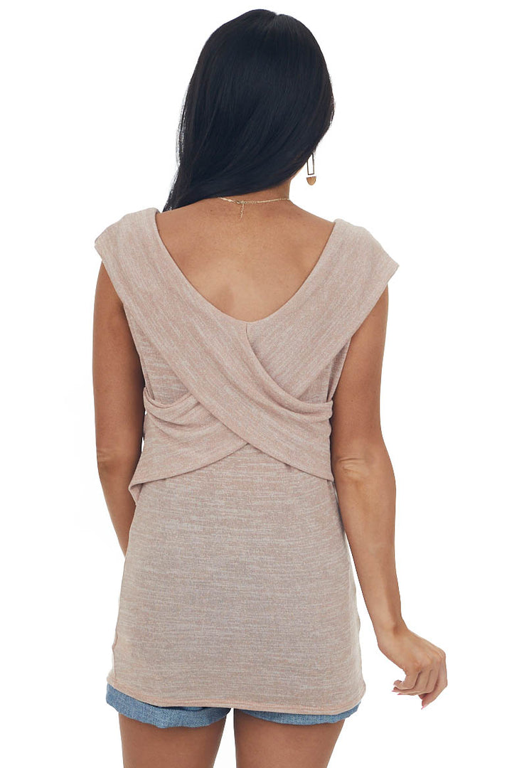 Heathered Rose Taupe Criss Cross Overlay Knit Top