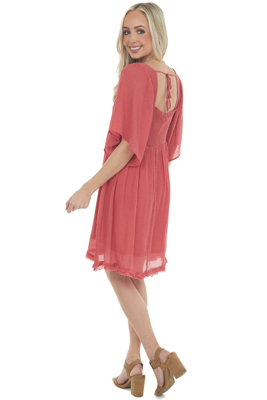 Hibiscus Smocked Babydoll Short Dress with Flutter Sleeves