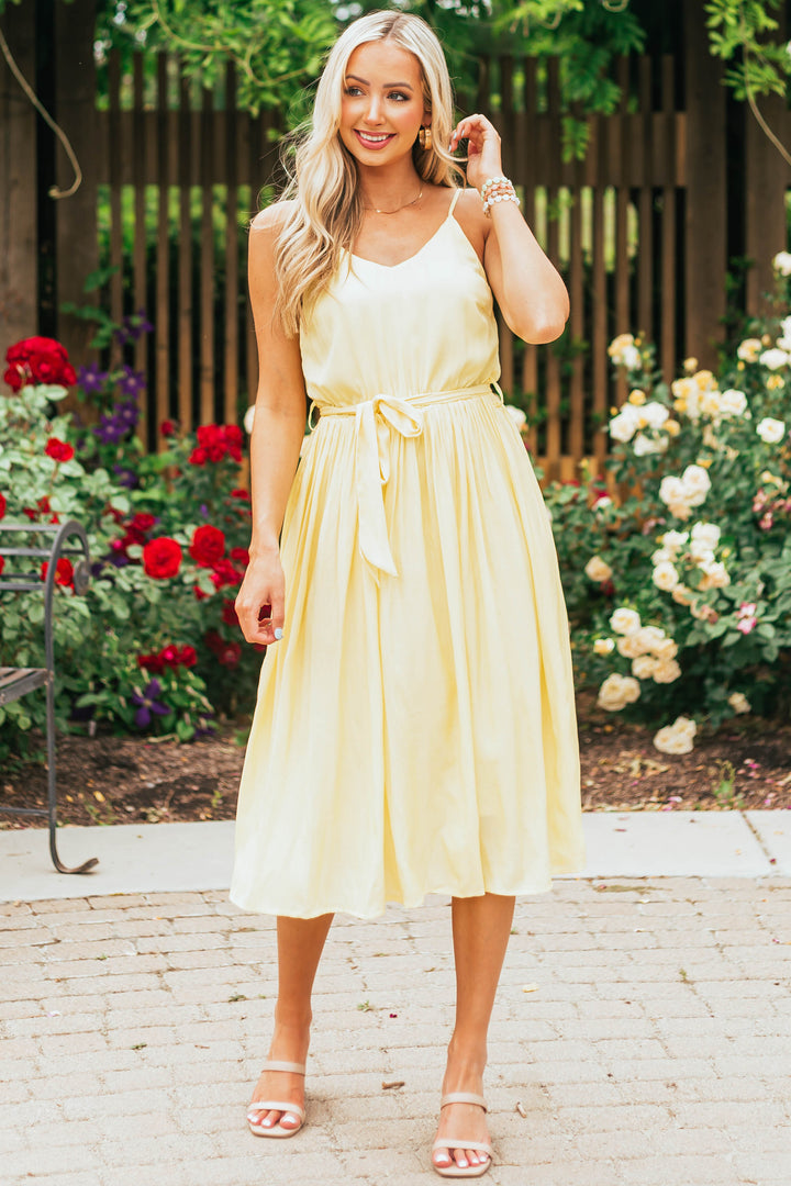 Honeysuckle V Neck Pleated Woven Midi Dress