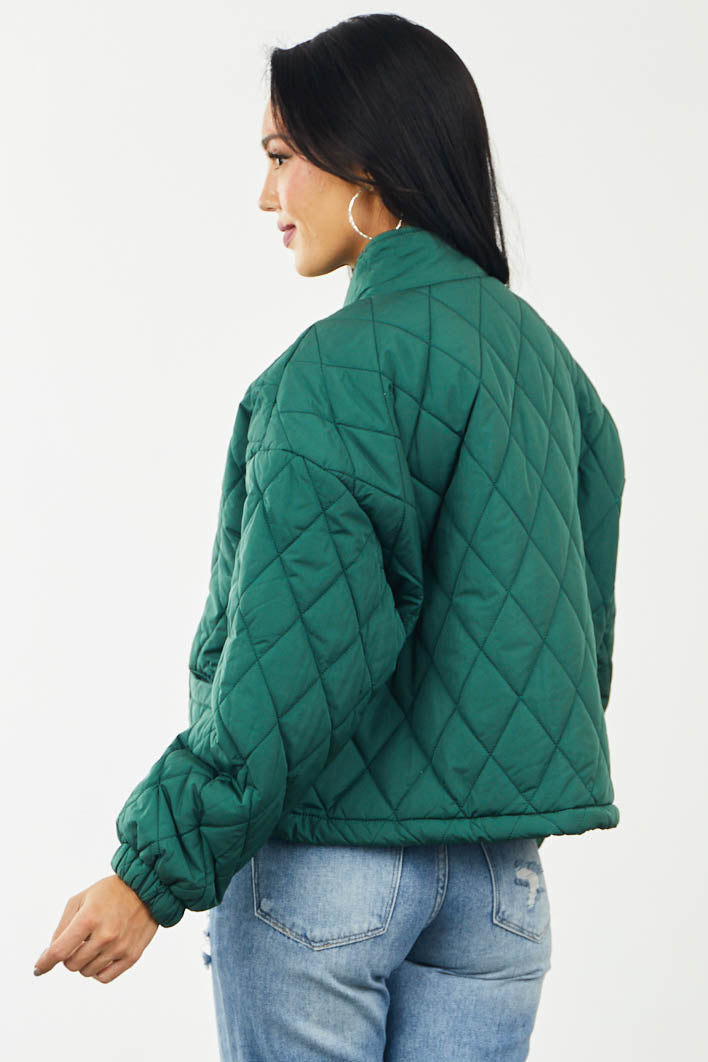 Hunter Green Quilted Jacket with Front Pockets & Lime Lush