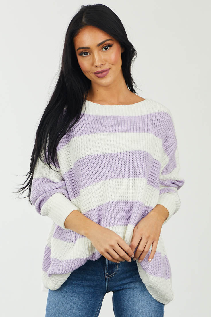 Iris Striped Long Sleeve Ribbed Sweater with Cuff Detail