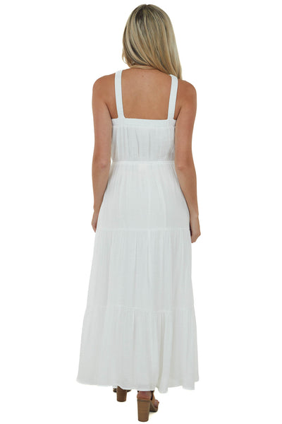 Ivory Elastic Halter Neck Tiered Maxi Dress