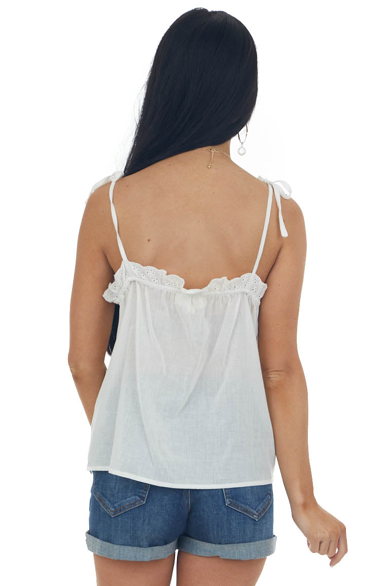 Ivory Eyelet Lace Button Up Tie Strap Cami Top