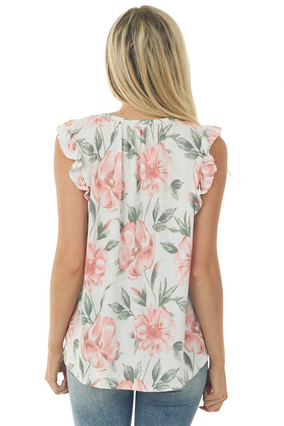 Ivory Floral Babydoll Top with Ruffle Details