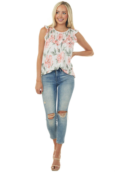 Ivory Floral Babydoll Top with Ruffle Details