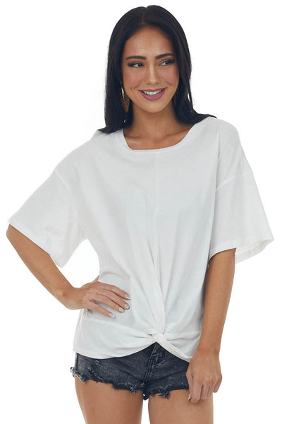Ivory Front Knot Drop Shoulder Knit Tee