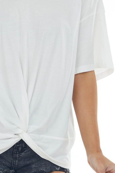 Ivory Front Knot Drop Shoulder Knit Tee