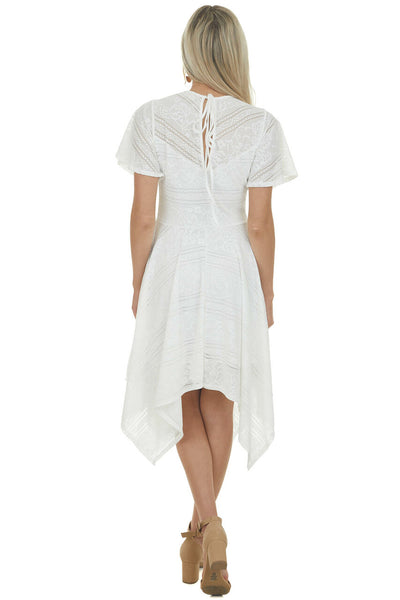 Ivory Handkerchief Hem Lace Knit Midi Dress 