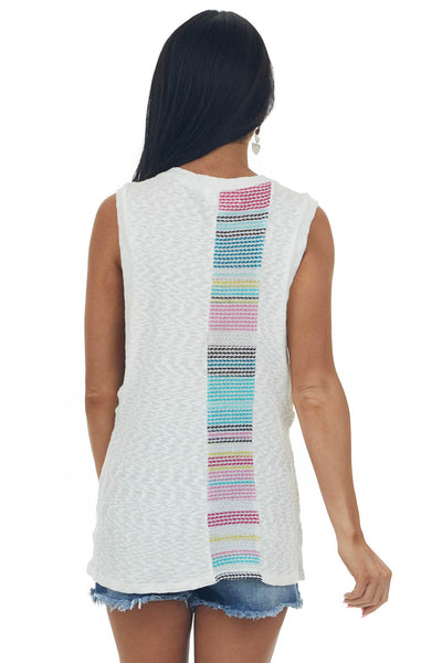 Ivory Knit Tank Top with Striped Contrast