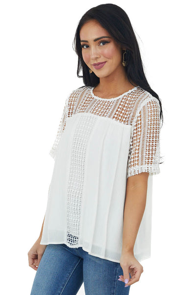 Ivory Open Lace Contrast Short Sleeve Blouse