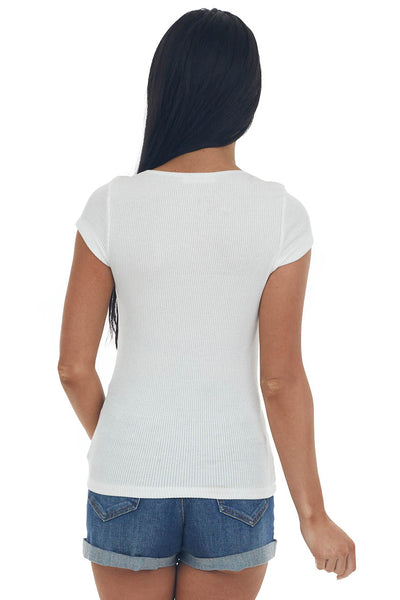 Ivory Square Neck Cap Sleeve Ribbed Top