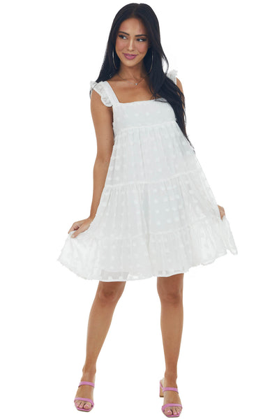 Ivory Swiss Dot Ruffle Strap Tiered Dress