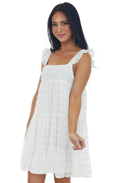 Ivory Swiss Dot Ruffle Strap Tiered Dress
