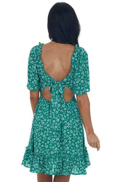 Jade Floral Open Back Bell Sleeve Short Dress