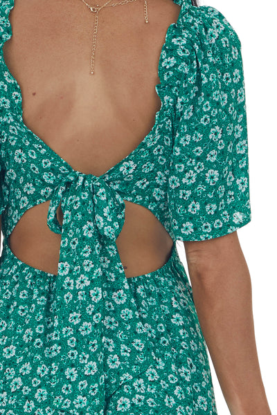 Jade Floral Open Back Bell Sleeve Short Dress