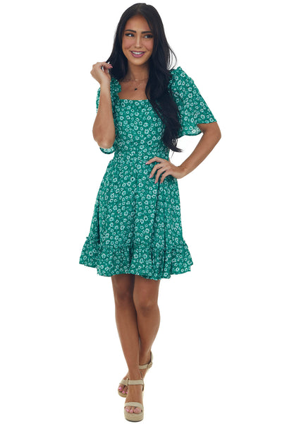 Jade Floral Open Back Bell Sleeve Short Dress