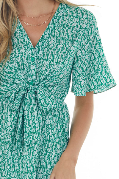 Jade Printed Flutter Sleeve Button Dress