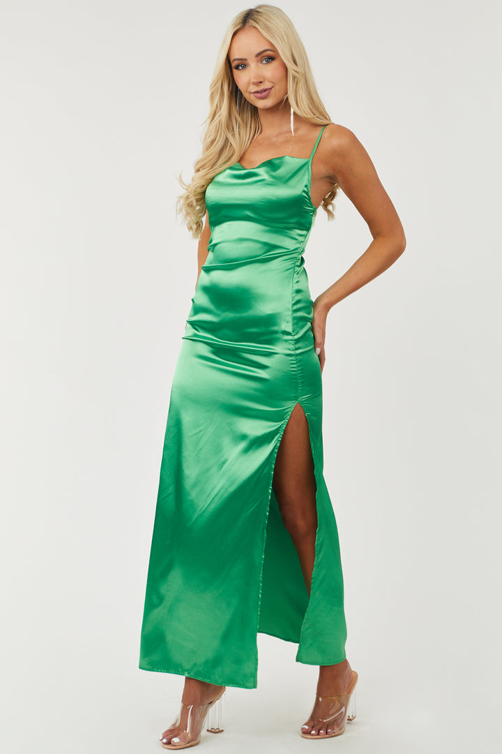 Jade Satin Cowl Neckline Sleeveless Maxi Dress