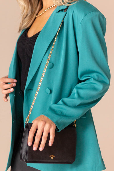 Jungle Green Double Button Shoulder Pad Blazer