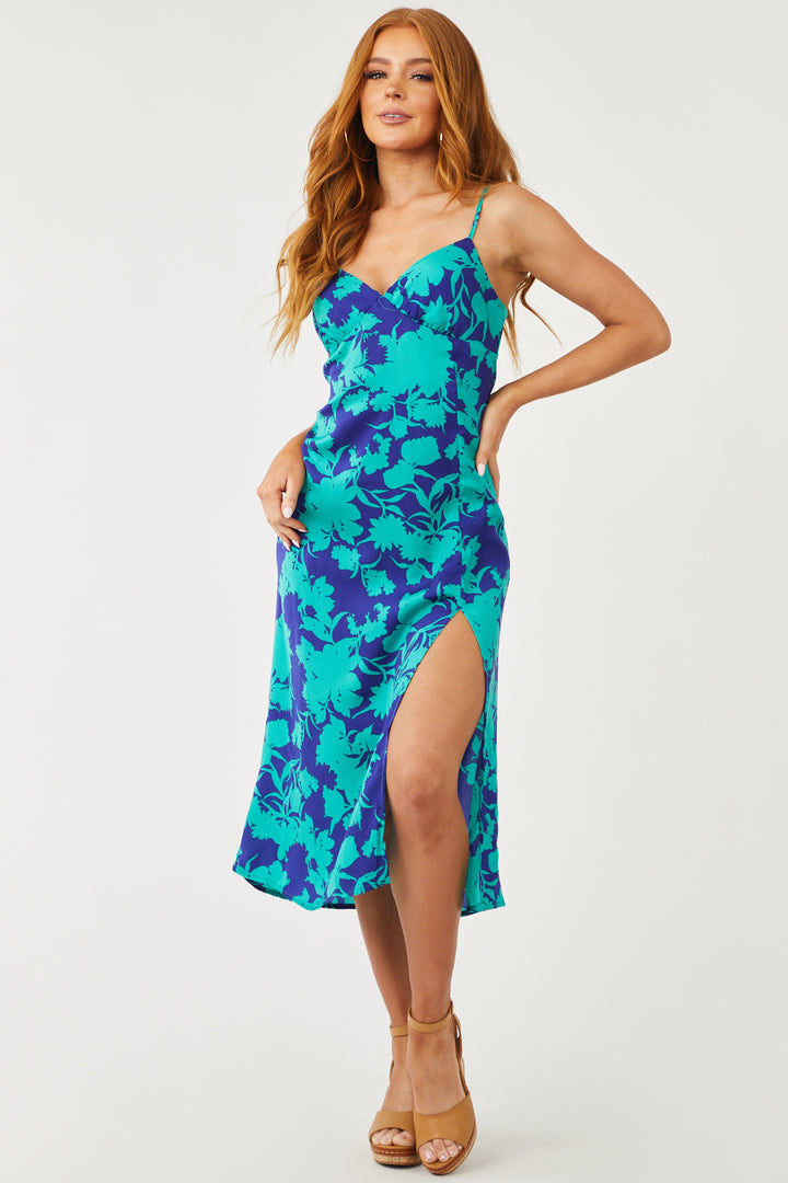 Jungle Green Floral Strappy Back Woven Midi Dress