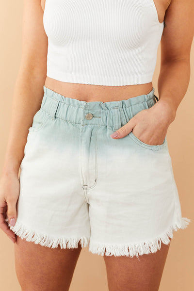 Juniper Ombre Elastic Waistline Denim Shorts