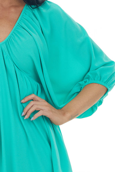 Kelly Green Babydoll Balloon Sleeve Woven Dress