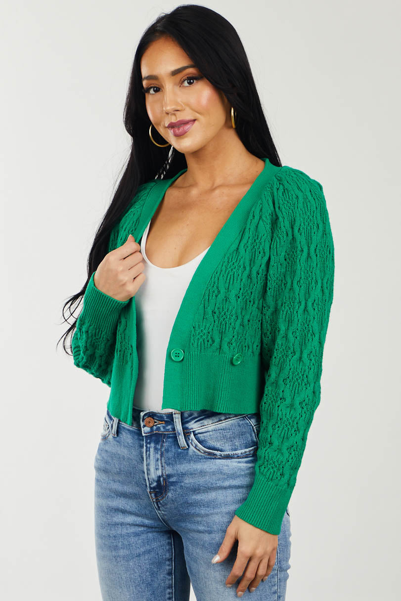 Kelly Green Surplice Cropped Textured Cardigan | Lime Lush