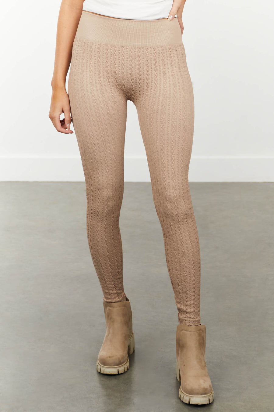 Latte Cable Knit High Waisted Leggings