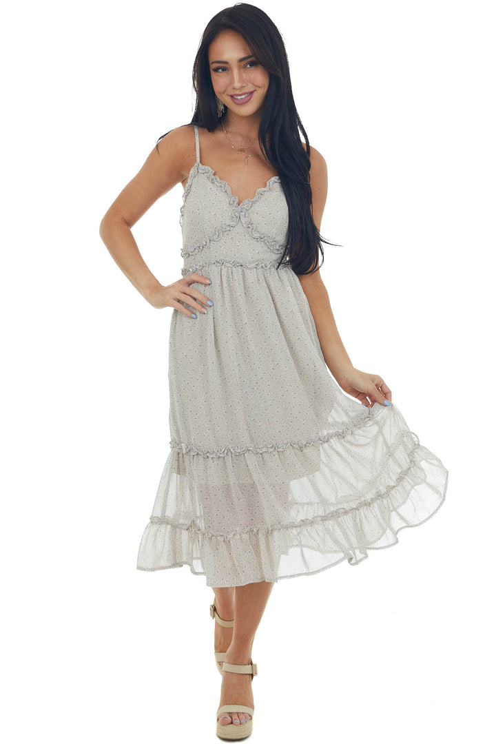 Latte Ditsy Floral Empire Waist Tiered Dress