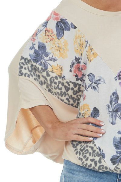 Latte Multiprint Chevron Colorblock Dolman Sleeve Knit Top