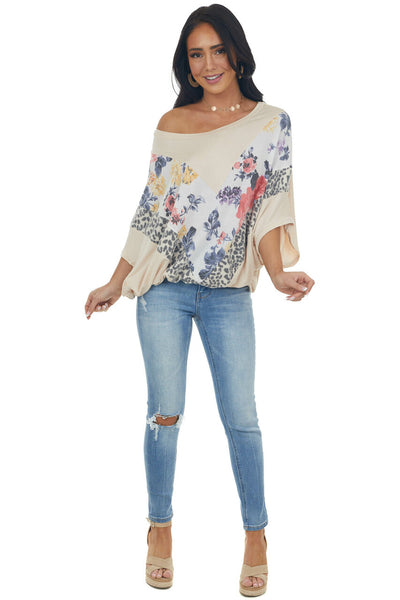 Latte Multiprint Chevron Colorblock Dolman Sleeve Knit Top