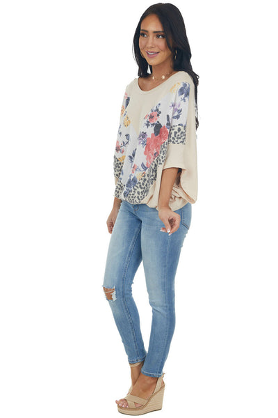 Latte Multiprint Chevron Colorblock Dolman Sleeve Knit Top