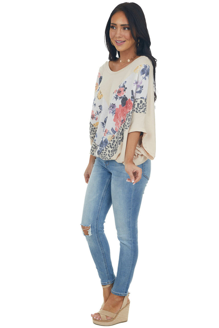 Latte Multiprint Chevron Colorblock Dolman Sleeve Knit Top