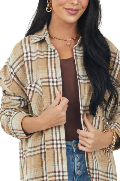 Latte Plaid Soft Fleece Chest Pocket Flannel